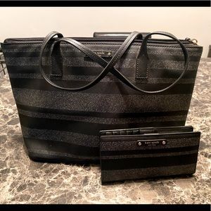 Kate Spade black and silver haven lane hani tote and wallet